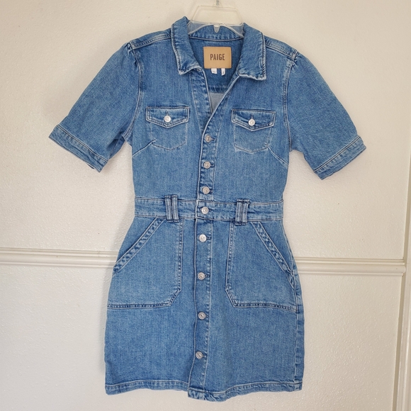 Paige Denim Button-Up Dress Mayslie Dress Hailey Denim Sz M - Picture 4 of 16